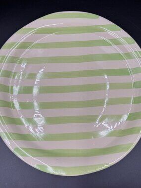 Rare Vintage Vietri Stoneware 10.75" Dinner Plate With Green Stripes Italy